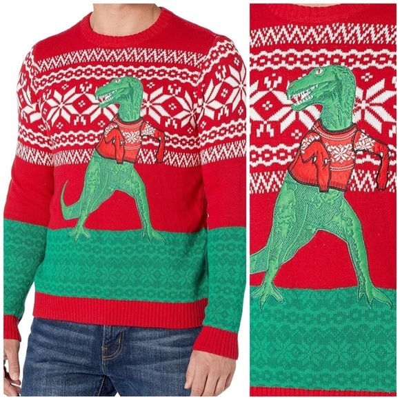 Blizzard Bay Unisex T-Rex Tiny Arms 100% Cotton Ugly Christmas Sweater - Picture 1 of 10